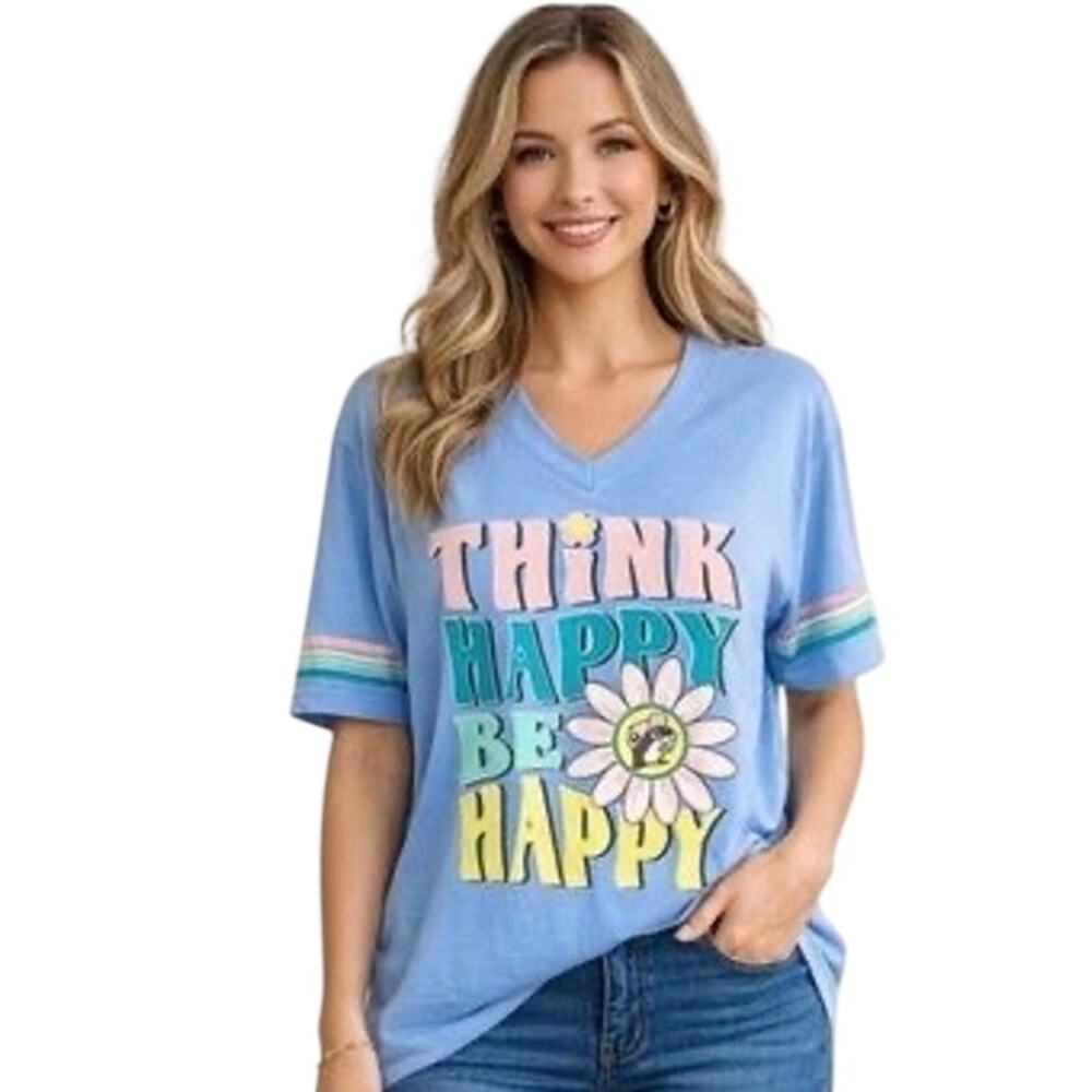 Buc-ees Think Happy Be Happy Daisy Easter T-Shirt 3D Graphics women’s large top